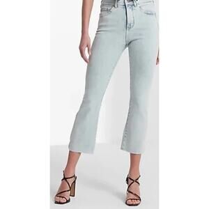 Express High Rise Cropped Flare Raw Hem Light Wash Jeans Blue 4